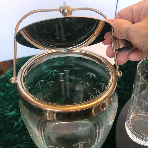 Vintage Libbey Bamboo Etched Ice Bucket and Matching Aperitif Glasses - Picture 2 of 9